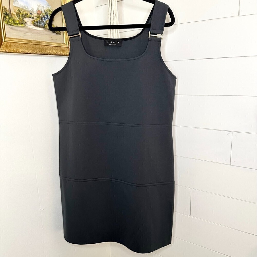 Shan Sofia Sheath Mini Dress Square Neck Anthracite Black 3D Jersey NWT Size 10 - Picture 8 of 16